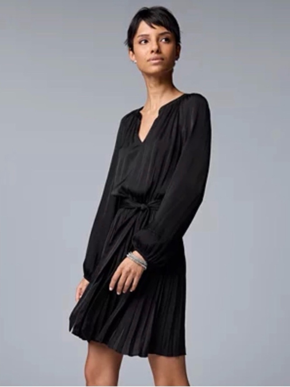 Women's Simply Vera Vera Wang Pleated Short Dress in Black